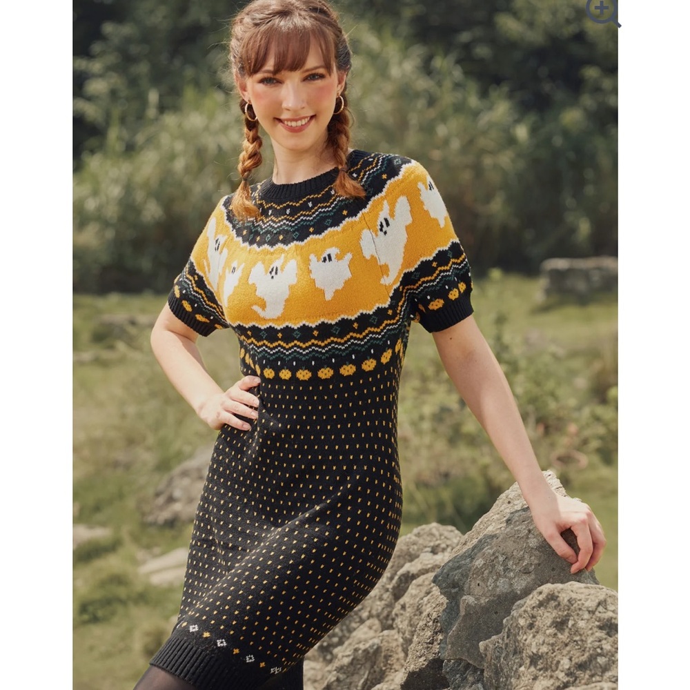ModCloth Jump Scare Short Sleeve Fair Isle Sweater Dress